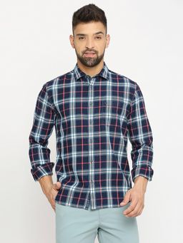 BASICS - Checked Blue Pure Cotton Slim Fit Casual Shirt