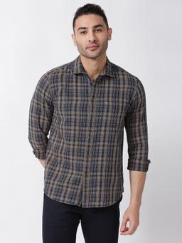 BASICS - Checked Multi-Color Pure Cotton Slim Fit Casual Shirt
