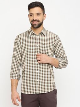 BASICS - Checked Brown Pure Cotton Slim Fit Casual Shirt