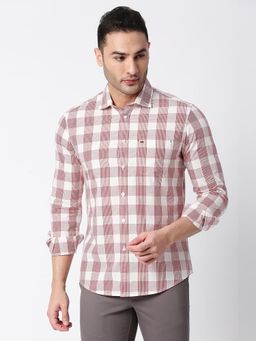 BASICS - Checked Red Pure Cotton Slim Fit Casual Shirt