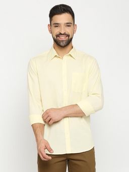 BASICS - Plain Yellow Pure Cotton Slim Fit Casual Shirt