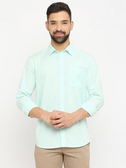 BASICS - Plain Light Green Pure Cotton Slim Fit Casual Shirt