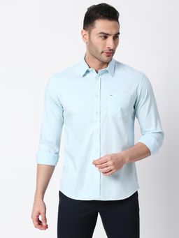 BASICS - Plain Blue Pure Cotton Slim Fit Casual Shirt
