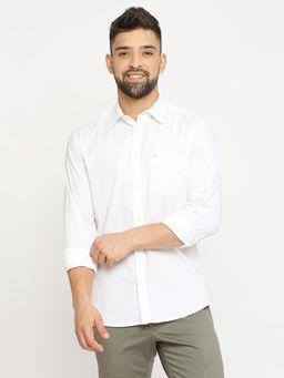 BASICS - Plain White Pure Cotton Slim Fit Casual Shirt