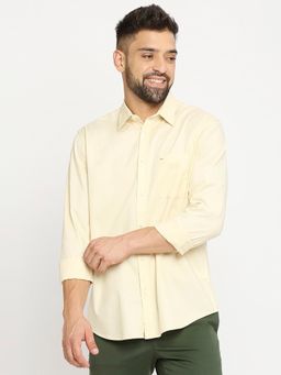 BASICS - Plain Yellow Pure Cotton Slim Fit Casual Shirt
