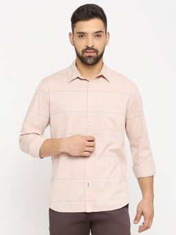 BASICS - Stripes Light Peach Pure Cotton Slim Fit Casual Shirt