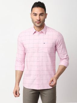BASICS - Checked Pink Pure Cotton Slim Fit Casual Shirt