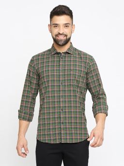 BASICS - Checked Green Pure Cotton Slim Fit Casual Shirt