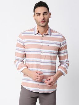 BASICS - Stripes Brown Pure Cotton Slim Fit Casual Shirt