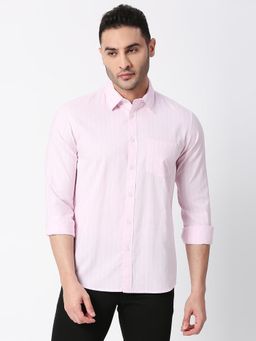 BASICS - Stripes Pink Pure Cotton Slim Fit Casual Shirt