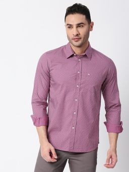 BASICS - Printed Pink Pure Cotton Slim Fit Casual Shirt