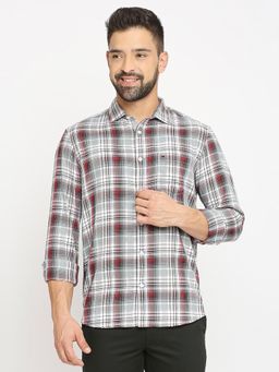 BASICS - Checked Grey Cotton Polyester Slim Fit Casual Shirt