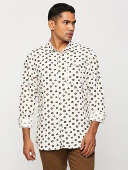 BASICS - Floral Beige Viscose Blend Slim Fit Casual Shirt