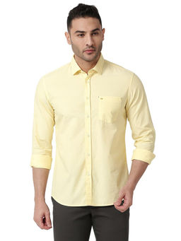 BASICS - Plain Yellow Pure Cotton Slim Fit Casual Shirt