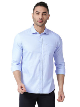 BASICS - Plain Blue Pure Cotton Slim Fit Casual Shirt