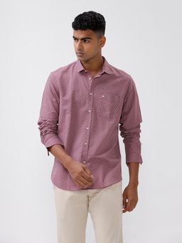 BASICS - Printed Pink Cotton Linen Slim Fit Casual Shirt