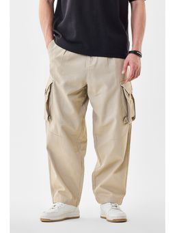 Snitch - Beige Solid Straight Casual Cargo Pant for Men