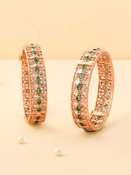 Voylla - Sparkling Elegance Dazzling Green Kundan American Diamond Bangles (Pack of 2)