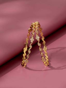 Voylla - Gold Elegance Golden Grace Cz Gold Bangles (Pack of 2)