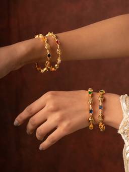 Voylla - Gold Elegance Ruby Aura Bangles (Pack of 4)