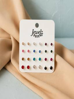 JEWELZ - Multi-Color Stud Earrings For Women (Pack of 12)