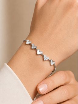 ARTKLIM - Silver Heart Link Crystal Anti-Tarnish Bracelet