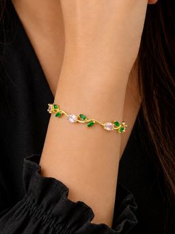 ARTKLIM - Floral Vine Green Crystal Gold Anti-Tarnish Bracelet