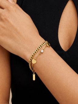 ARTKLIM - Double Layer Heart Chain Crystal Anti-Tarnish Bracelet