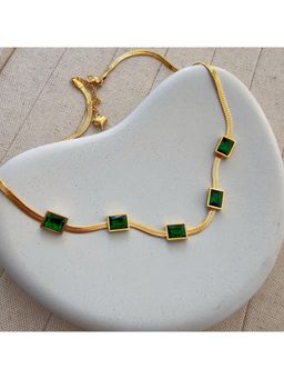 TAAHIRA JEWELLERY - 18K Gold Plated Green Geometric Necklace - Anti-Tarnish and Waterproof