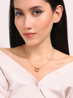TAAHIRA JEWELLERY - 18K Gold Plated Fern Pearl Charm Lock Necklace - Anti-Tarnish and Waterproof