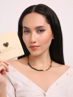TAAHIRA JEWELLERY - 18K Gold Plated Dallas Emerald Bead Necklace - Anti-Tarnish and Waterproof