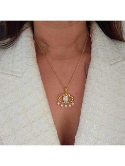TAAHIRA JEWELLERY - 18K Gold Plated Mira Evil Eye Pearl Necklace - Anti-Tarnish and Waterproof