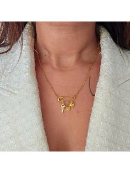 TAAHIRA JEWELLERY - 18K Gold Plated Safety Pin Charm Necklace - Anti-Tarnish and Waterproof