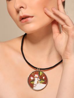 VENI - 925 Silver-Plated Oxidised Pichwai Thread Hasli Minimal Necklace