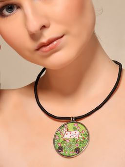 VENI - 925 Silver-Plated Oxidised Pichwai Thread Hasli Minimal Necklace