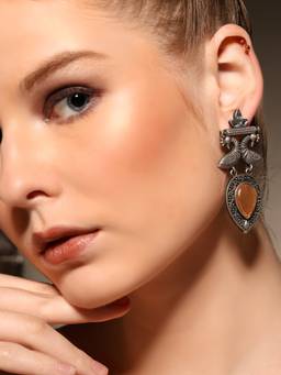 VENI - 925 Silver-Plated Contemporary Oxidised Drop Earrings
