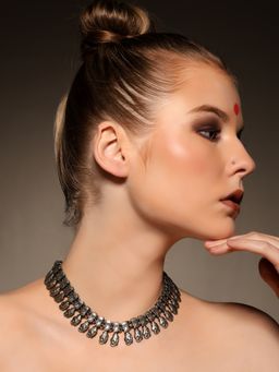 VENI - 925 Silver-Plated Oxidised Necklace