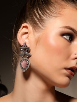VENI - 925 Silver-Plated Artificial Stones Studded Contemporary Shaped Drop Earrings