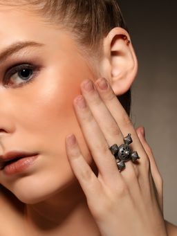VENI - 925 Sterling Silver Silver-Plated Oxidised Adjustable Ring
