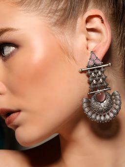 VENI - 925 Silver Plated Artificial Beads Beaded Contemporary Drop Earrings