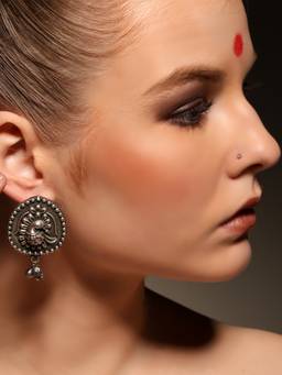 VENI - 925 Silver-Plated Contemporary Shaped Oxidised Drop Earrings