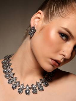 VENI - I 925 Silver Plated Oxidised Jewellery Set