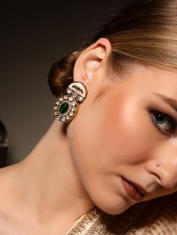 VENI - Gold Plated Kundan Contemporary Drop Earrings