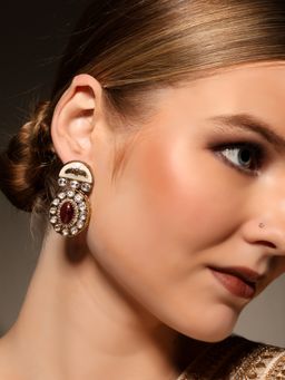 VENI - 18K Gold-Plated Artificial Stones Studded Circular Shaped Drop Earrings