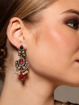 VENI - 18K Gold-Plated Artificial Stones Studded Contemporary Shaped Drop Earrings