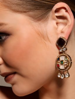 VENI - 18K Gold-Plated Artificial Stones Contemporary Shaped Drop Earrings