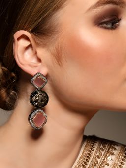 VENI - 18K Gold Plated Kundan Studded Contemporary Drop Earrings