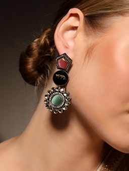 VENI - 18K Gold-Plated Kundan Studded Contemporary Shaped Drop Earrings