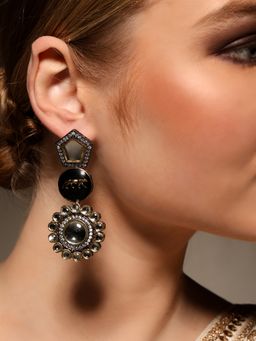 VENI - 18K Gold-Plated Kundan Studded Contemporary Drop Earrings