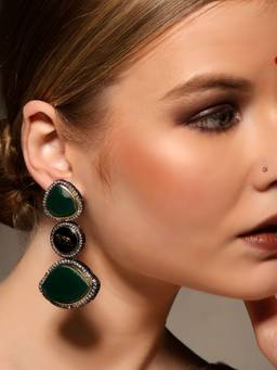 VENI - 18K Gold Plated Artificial Stones Studded Contemporary Drop Earrings